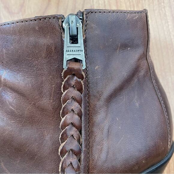 All Saints Western Paget Ankle Booties in Brown Leather Woman’s Size 37 or 6.5/7 - Picture 9 of 11